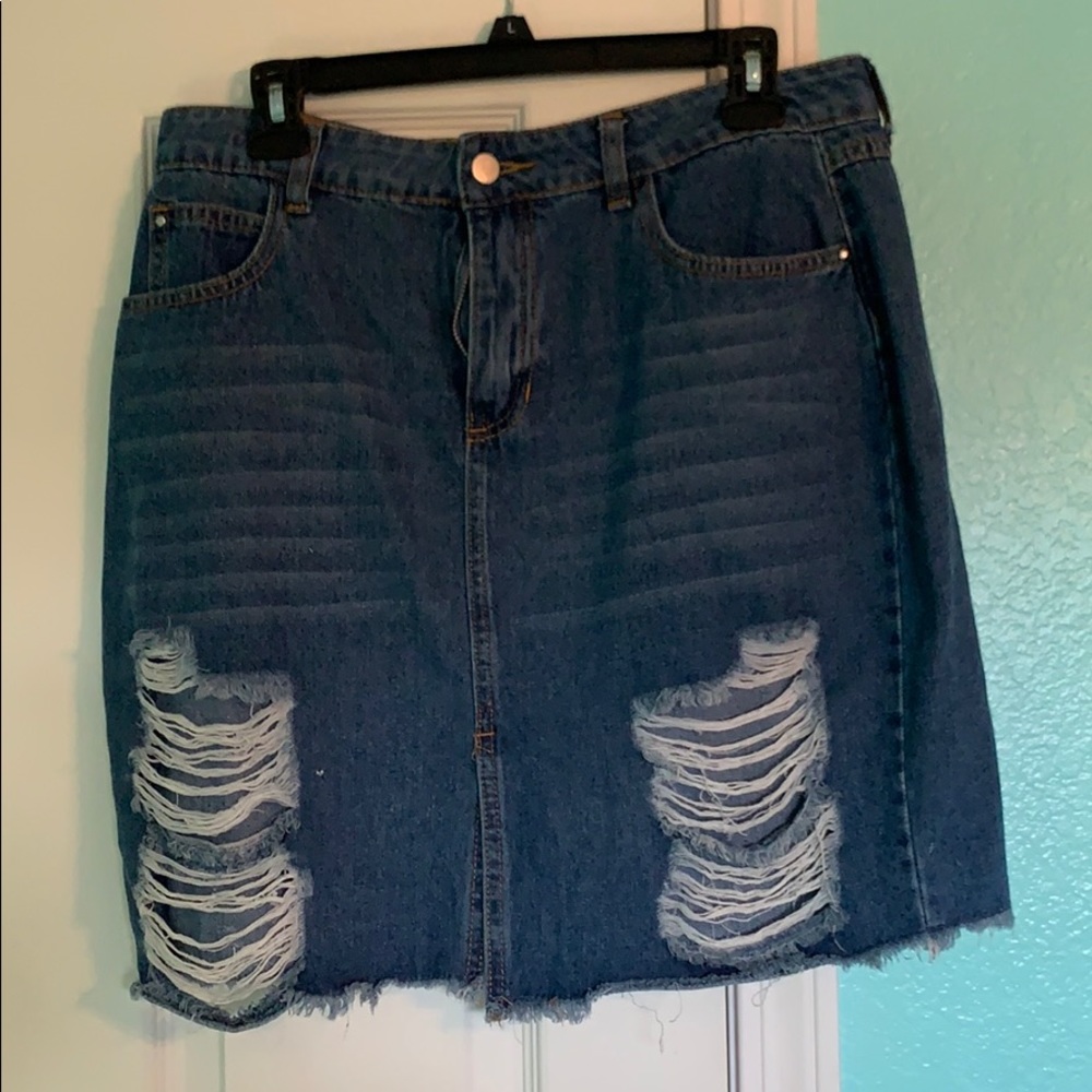 Boohoo Tall Ripped Denim Mini Skirt Blue